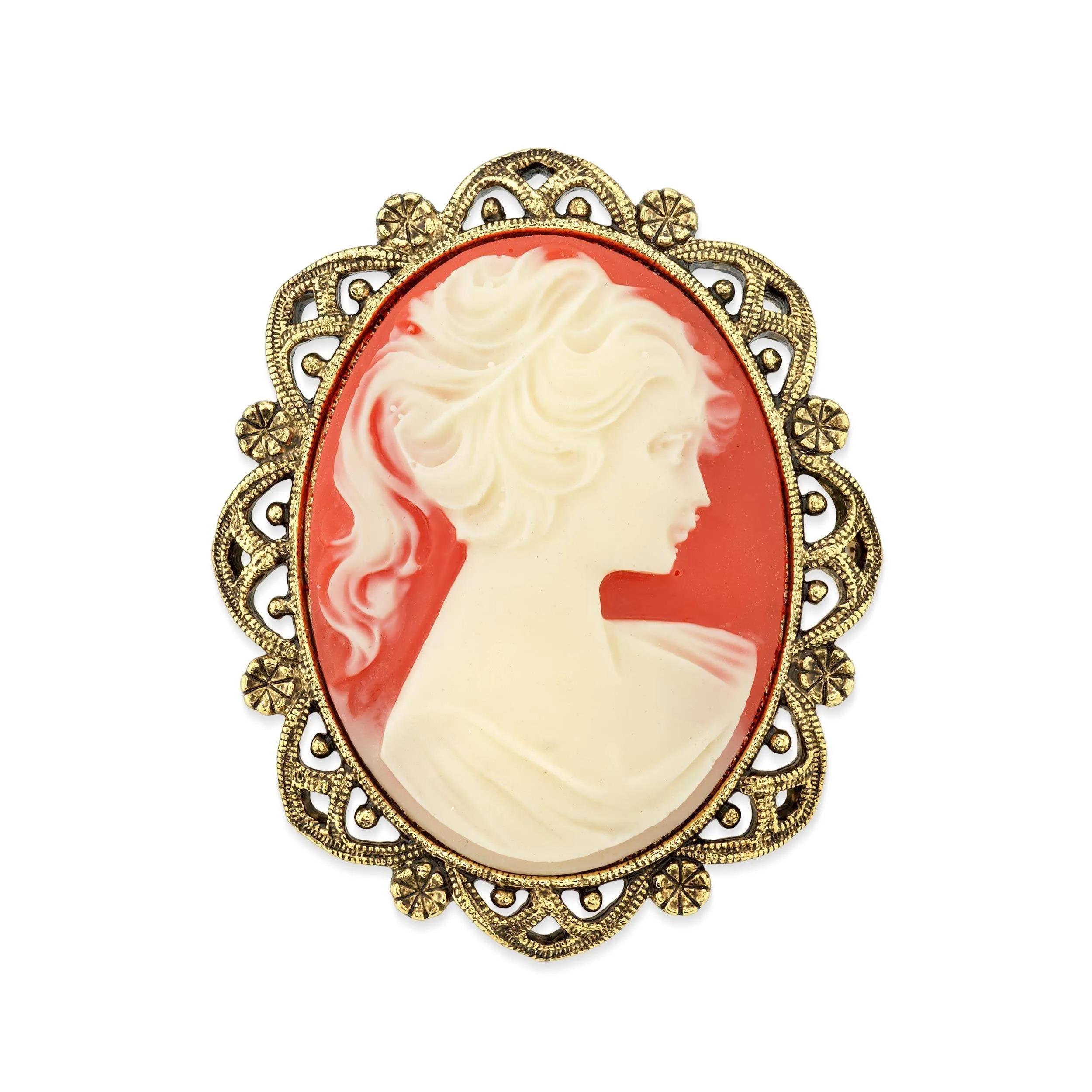 1928 Jewelry Faux Carnelian Cameo Oval Brooch