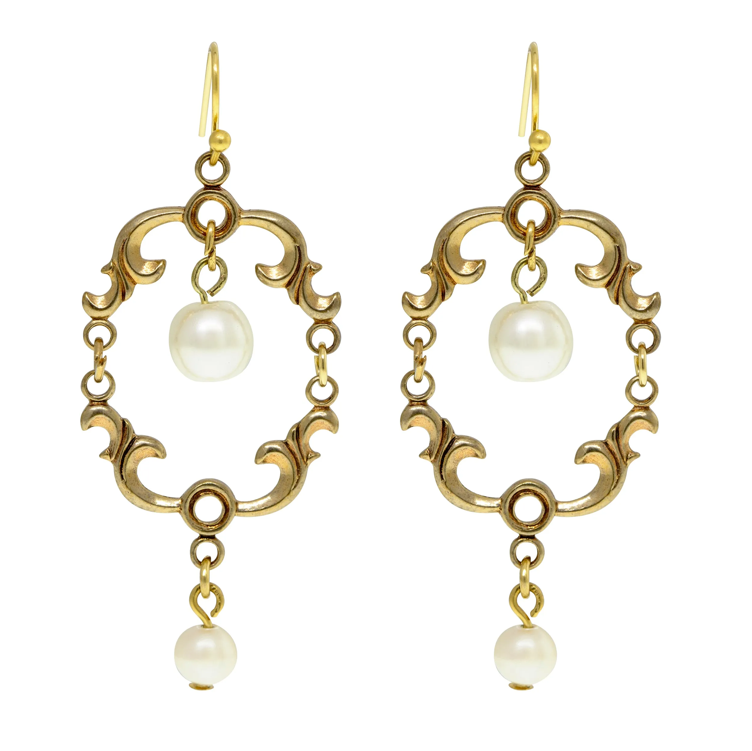 1928 Jewelry Faux Pearl Drop Wire Earrings