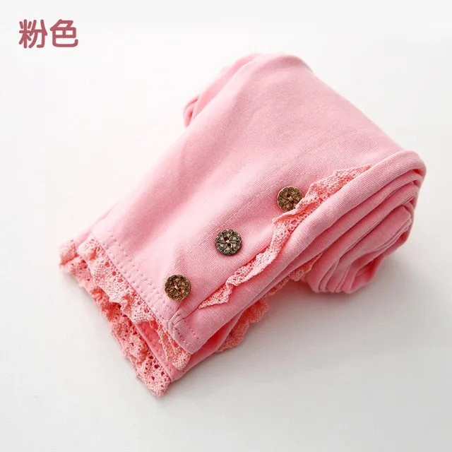 2019 Korean winter autumn Baby Girls Kids Pure Color 3 Buttons Legging Children's Clothing Lace Cotton Trousers Dance Pants