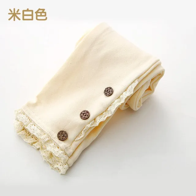 2019 Korean winter autumn Baby Girls Kids Pure Color 3 Buttons Legging Children's Clothing Lace Cotton Trousers Dance Pants