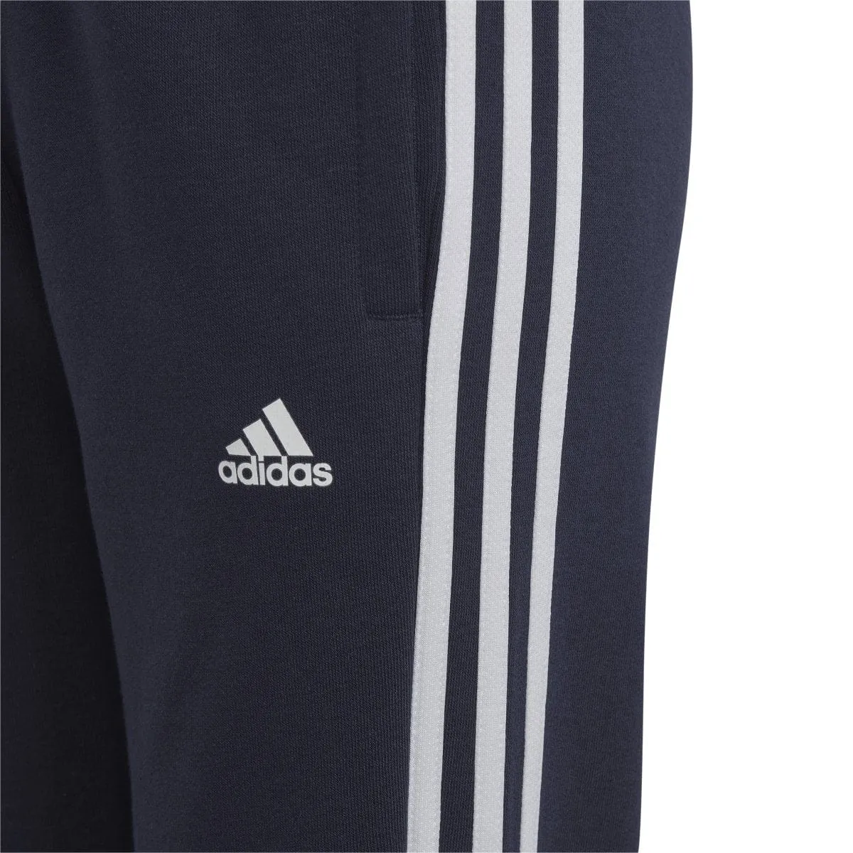 ADIDAS JUNIOR 3 STRIPE FLEECE NAVY TRACKPANTS