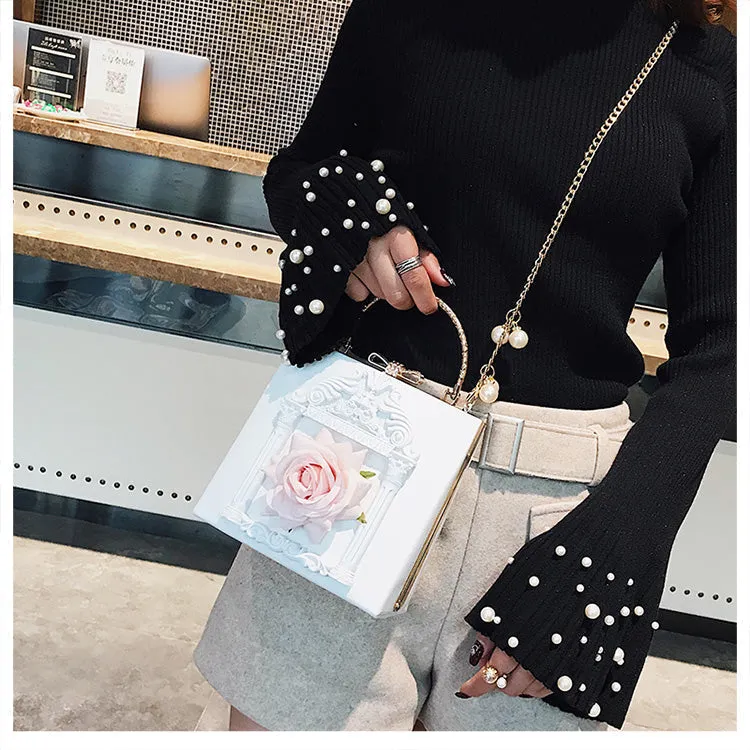 Aesthetic Rose Bag with Pearls