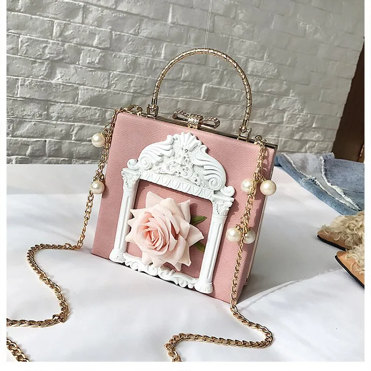 Aesthetic Rose Bag with Pearls