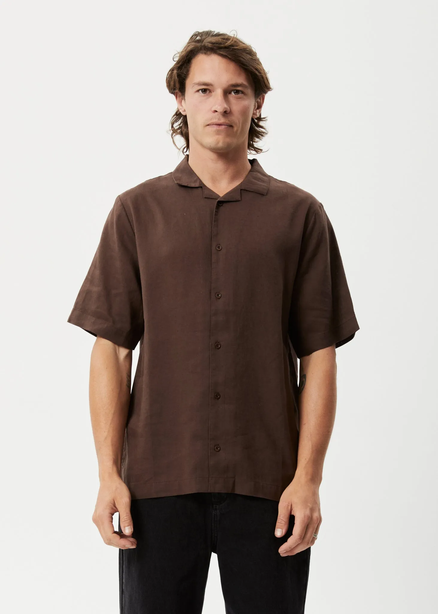 AFENDS Mens Daily - Cuban Shorts Sleeve Shirt - Earth