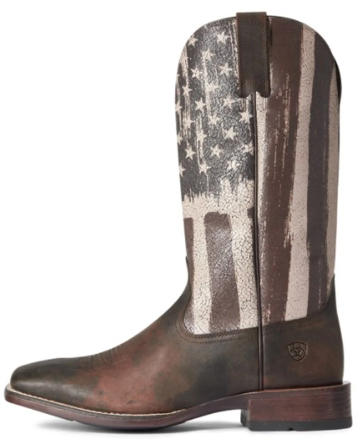 Ariat Men's Taylor Tan Distressed Flag Patriot Ultra Full-Grain Western Boot - Broad Square Toe