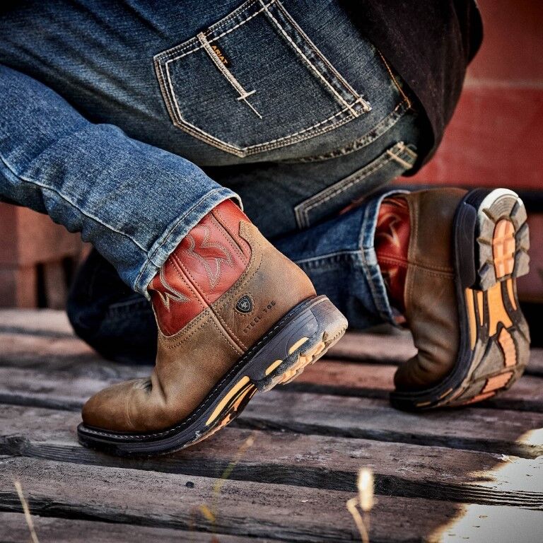 Ariat Men's WorkHog Wide Square Toe Steel Toe Work Boot in Dark Earth