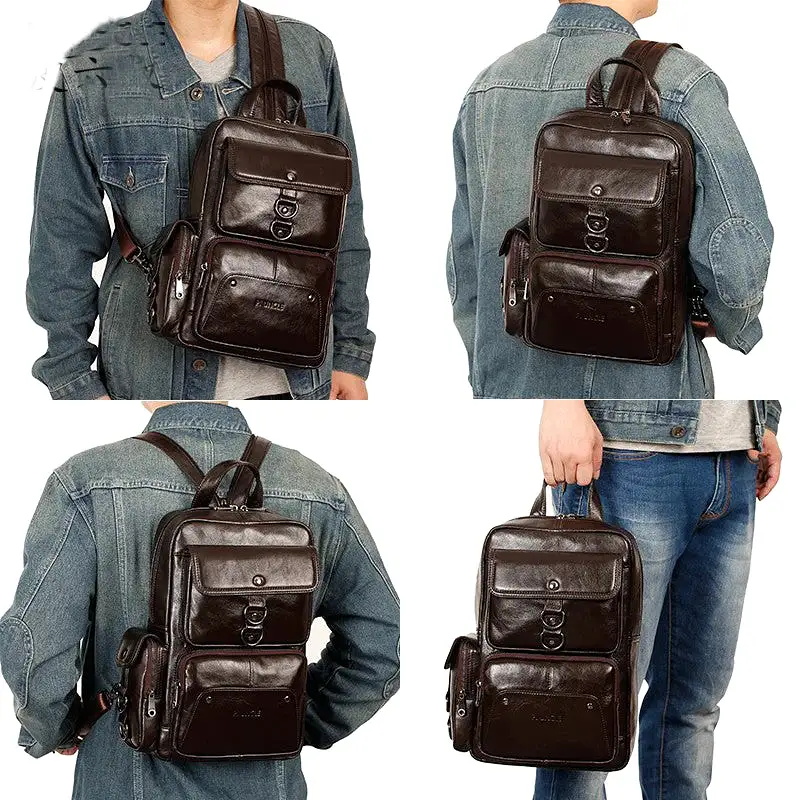 Ashore Shop Luxury Brand Genuine Leather Backpack For Men New Fashion Travel