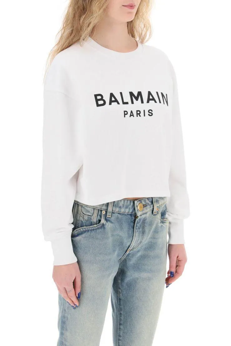 BALMAIN  |Crew Neck Long Sleeves Plain Cotton Logo