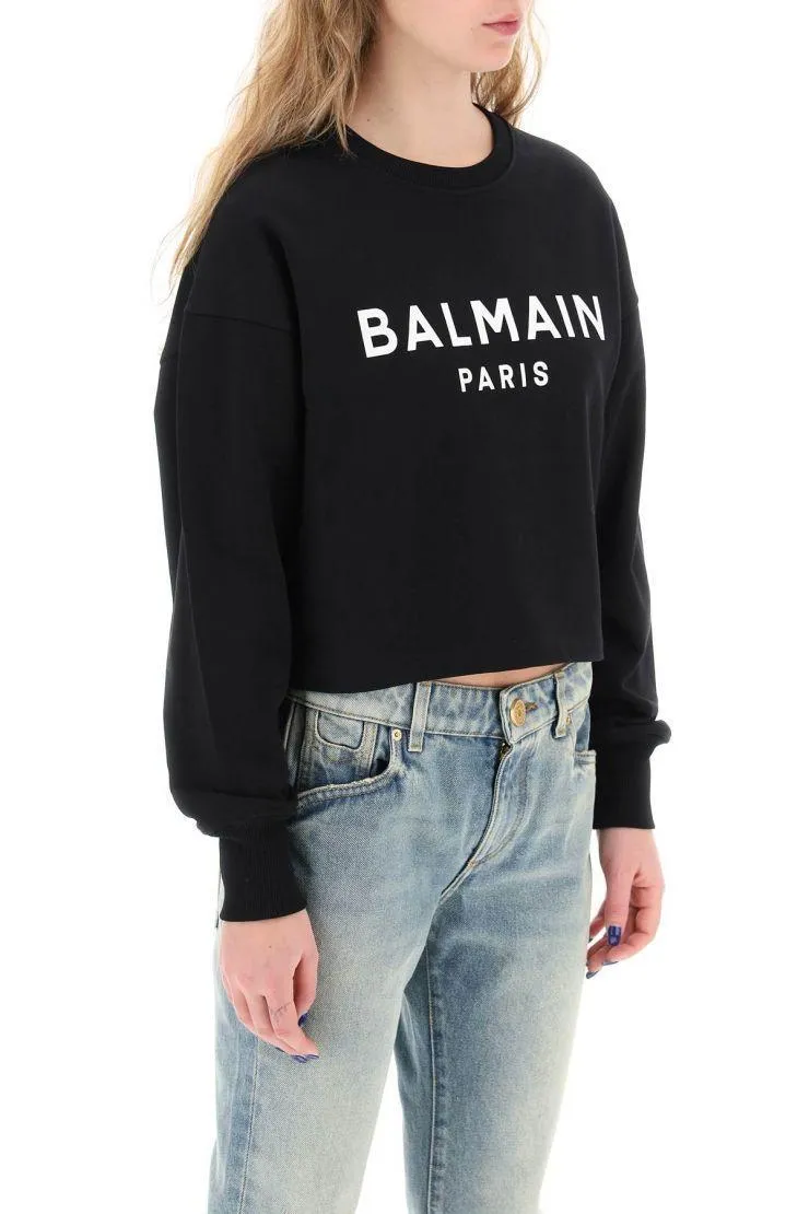 BALMAIN  |Crew Neck Long Sleeves Plain Cotton Logo