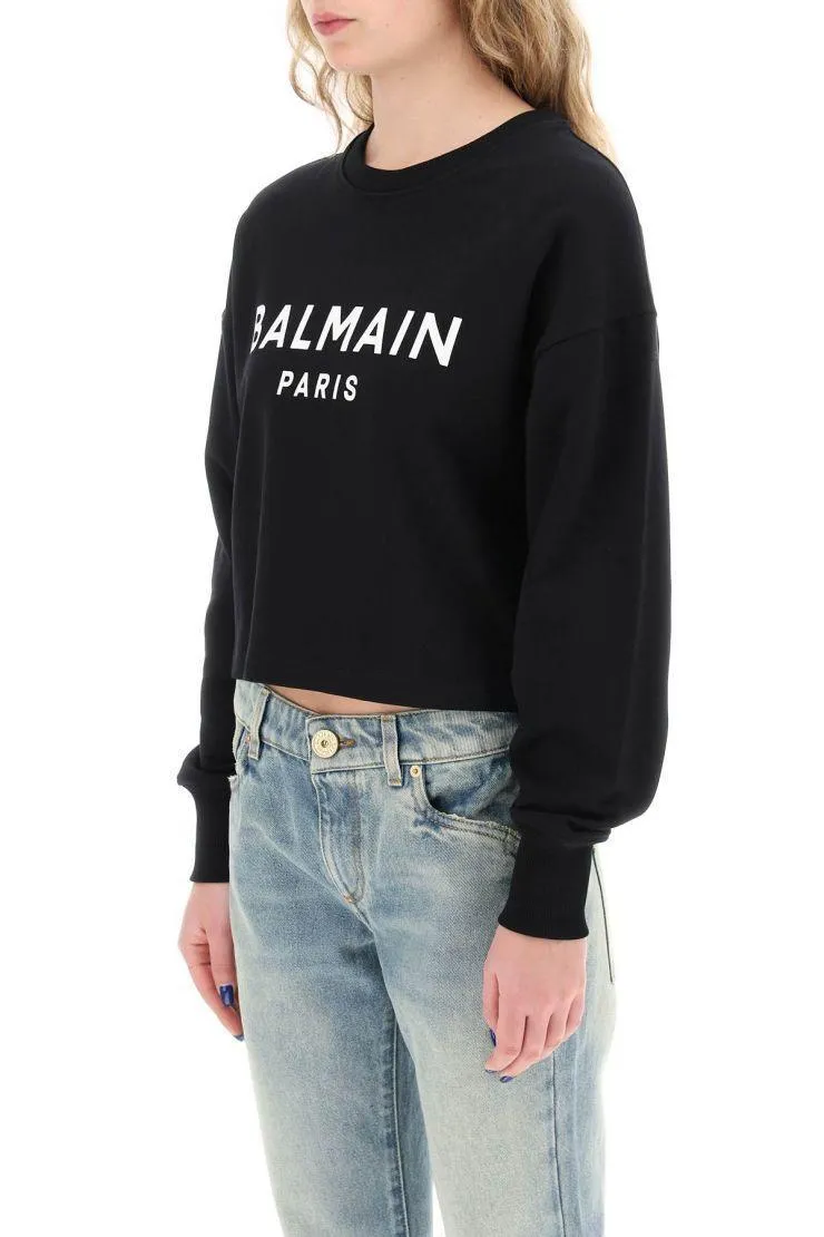 BALMAIN  |Crew Neck Long Sleeves Plain Cotton Logo