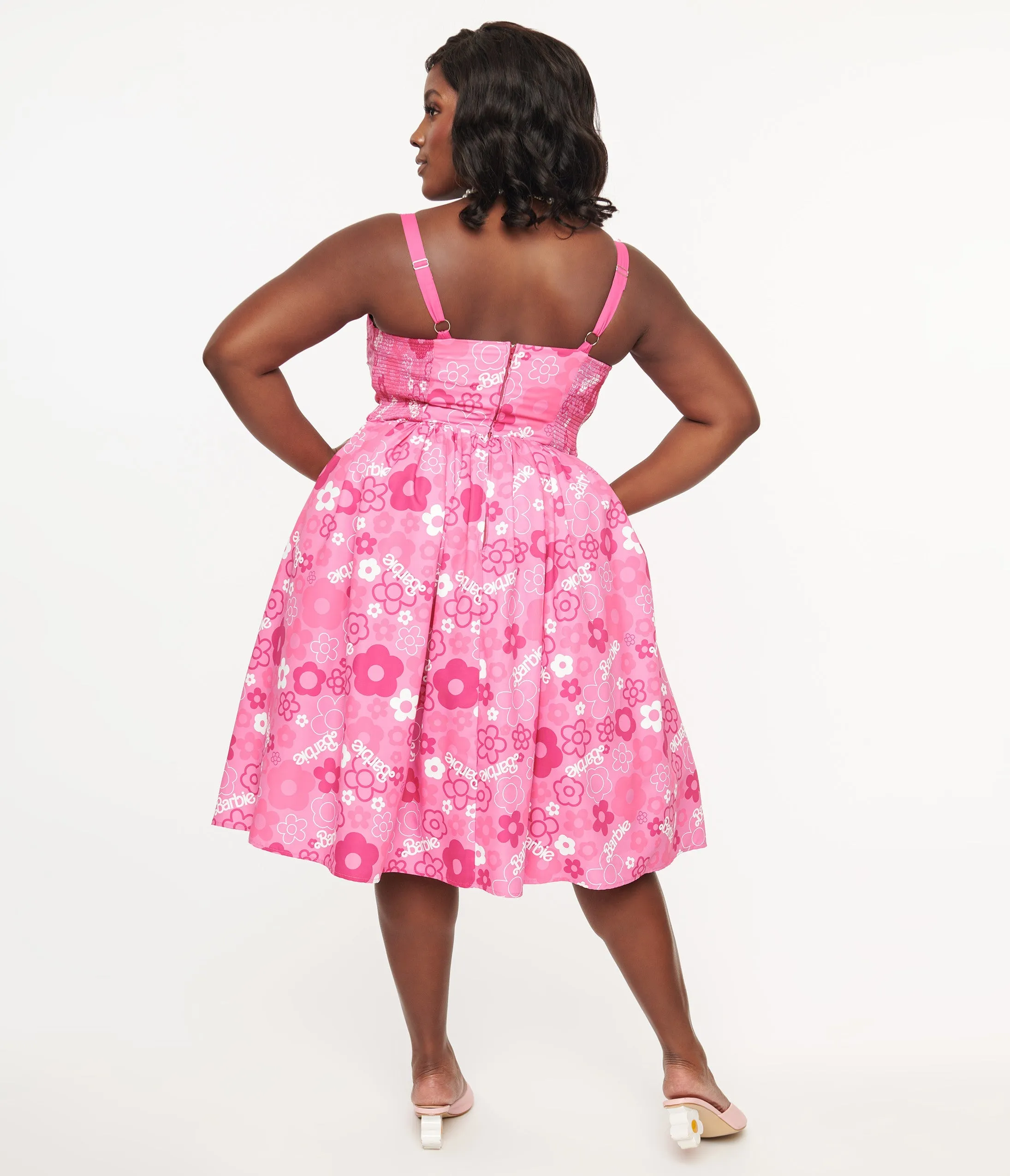 Barbie x Unique Vintage Plus Size Pink Barbie Print Swing Dress