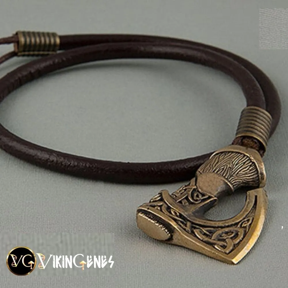 Big Axe Genuine Leather & Bronze Bracelet