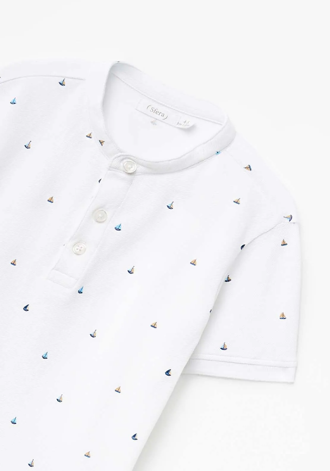 Boat Print Polo T-Shirt - White