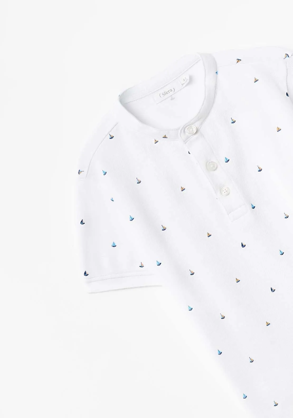 Boat Print Polo T-Shirt - White