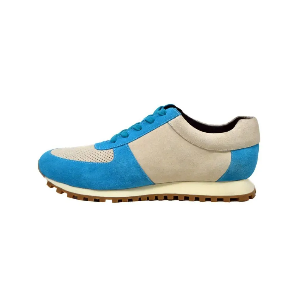 British Walkers Surrey Men's Blue and Beige Leather and Suede Sneakers