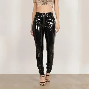 Casual Faux Leather Pencil Pants Women High Waist PU Leather