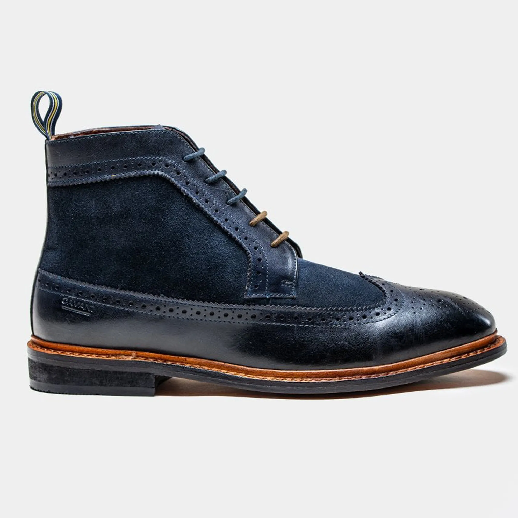 Cavani Bosworth Navy Blue Genuine Leather Lace Up Boots