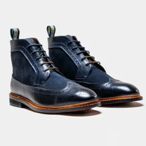 Cavani Bosworth Navy Blue Genuine Leather Lace Up Boots