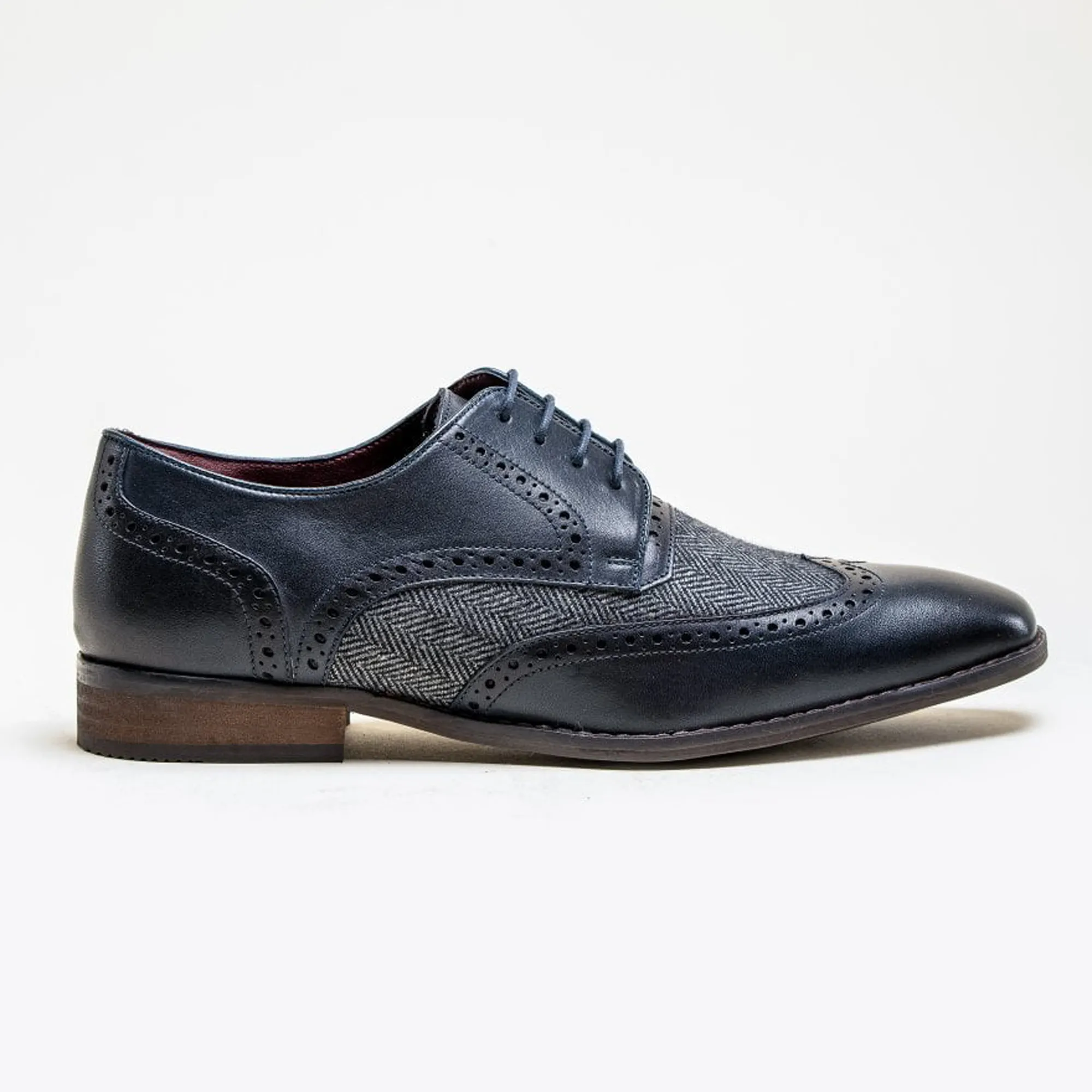 Cavani Faro Navy Blue Tweed Brogues Genuine Leather Shoes