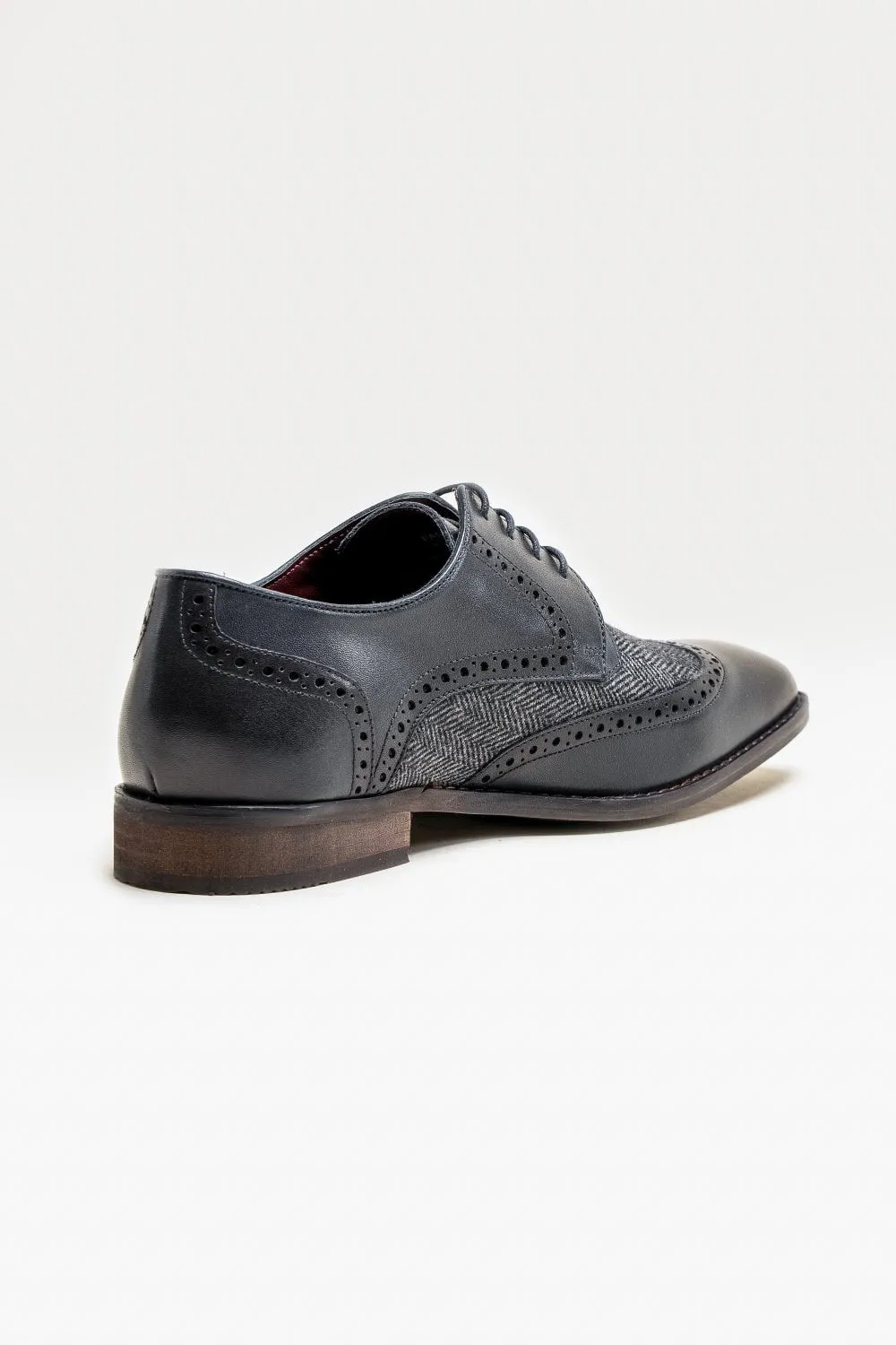 Cavani Faro Navy Blue Tweed Brogues Genuine Leather Shoes