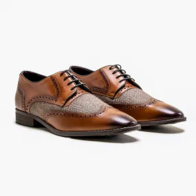 Cavani Faro Tan Tweed Brogues Genuine Leather Shoes