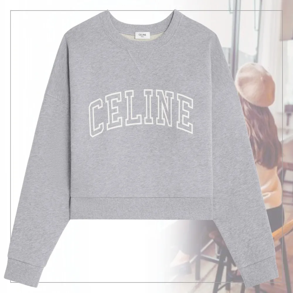 CELINE  |Crew Neck Long Sleeves Plain Cotton Logo