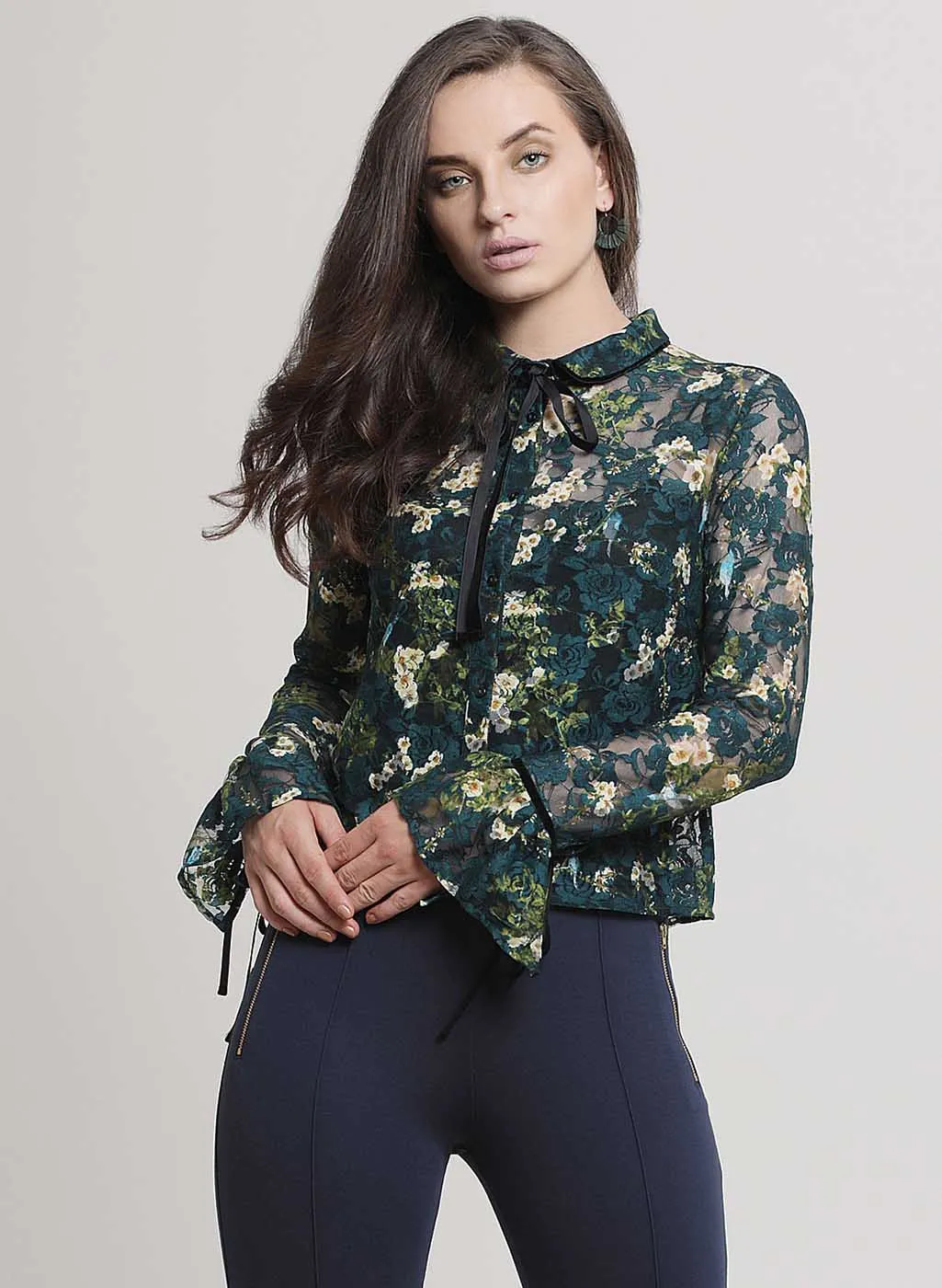 Claire Floral Stretch Lace Collar Shirt