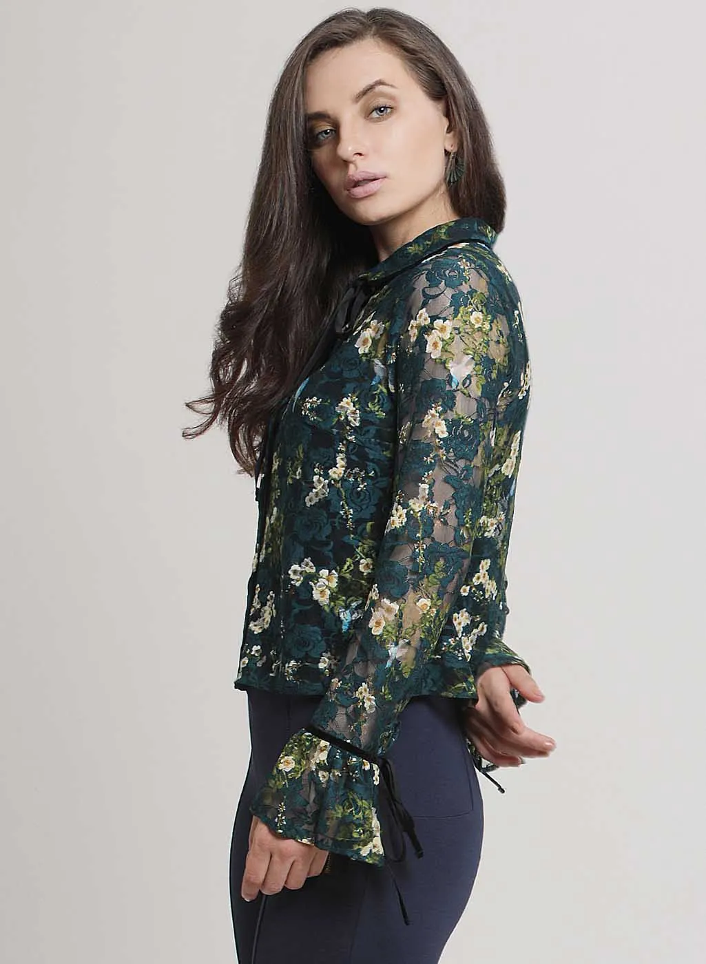 Claire Floral Stretch Lace Collar Shirt