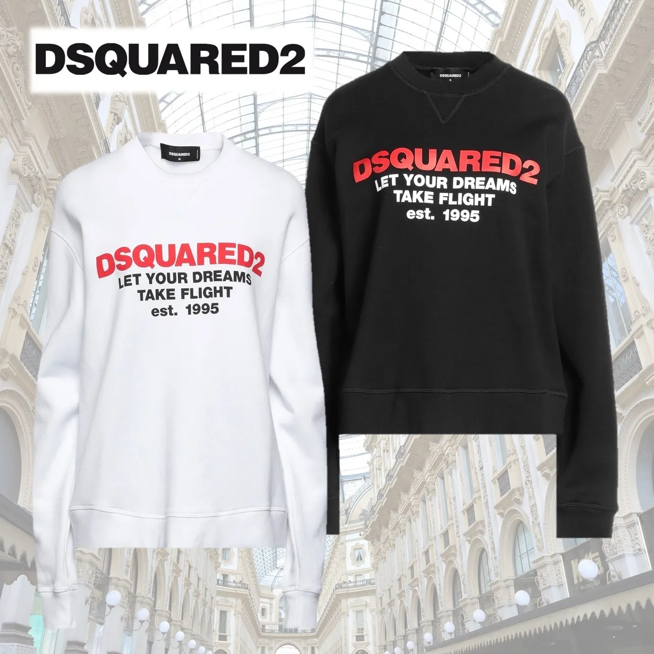 D SQUARED2  |Crew Neck Long Sleeves Plain Cotton Logo