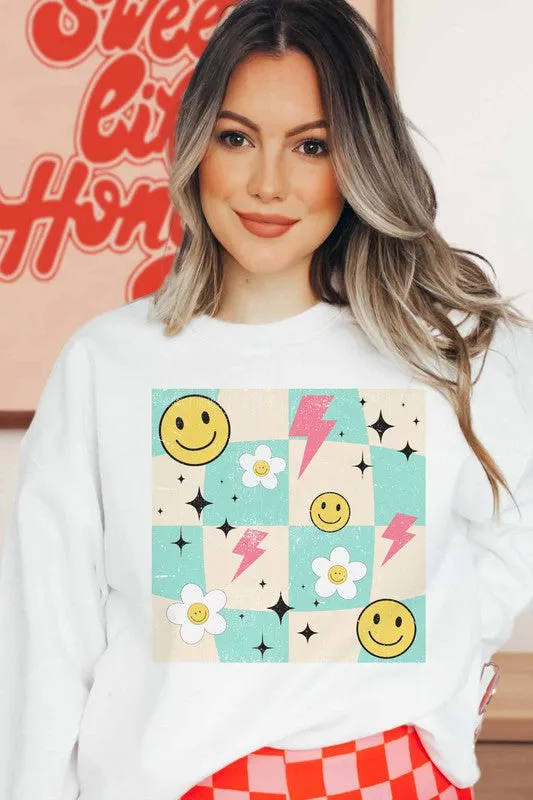 DAISY SMILEY CHECKER GRAPHIC SWEATSHIRT