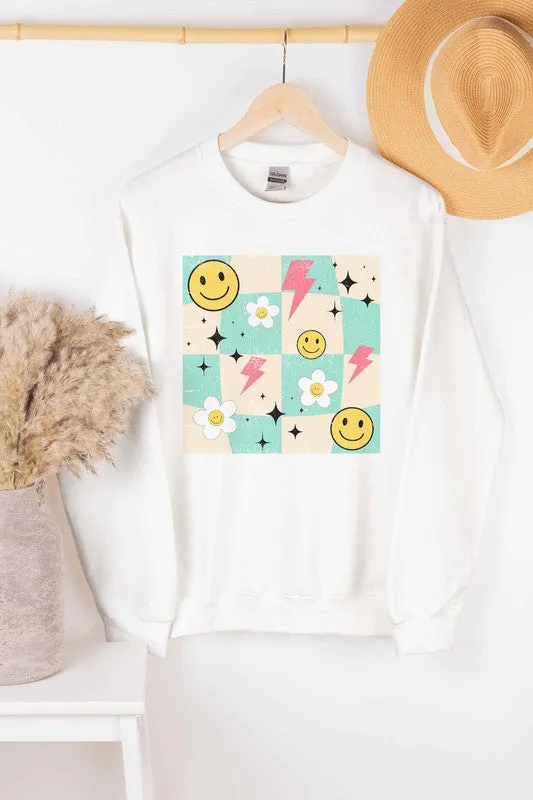 DAISY SMILEY CHECKER GRAPHIC SWEATSHIRT