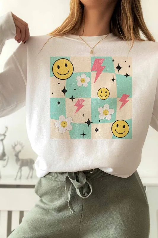 DAISY SMILEY CHECKER GRAPHIC SWEATSHIRT