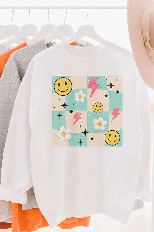 DAISY SMILEY CHECKER GRAPHIC SWEATSHIRT