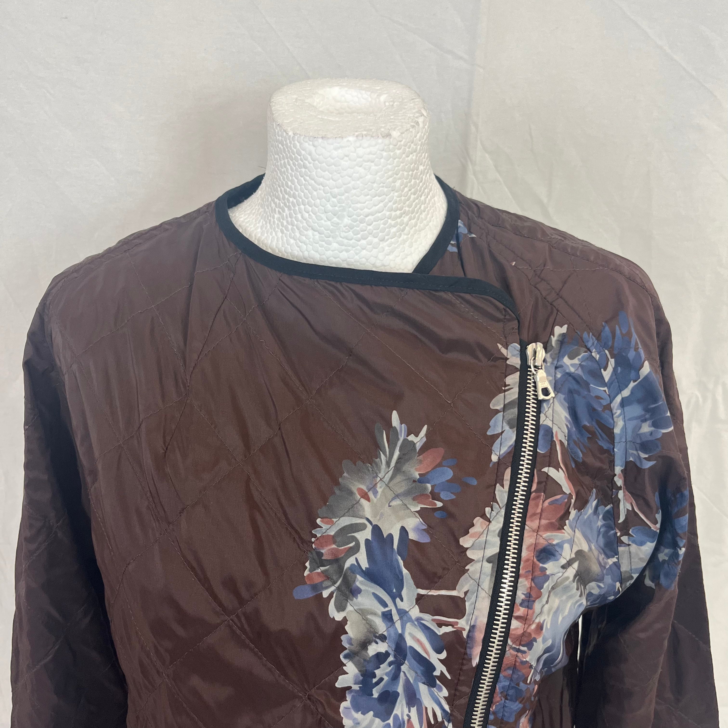 Dries Van Noten Brown Painted Print Quilted Cotton Mix Jacket M