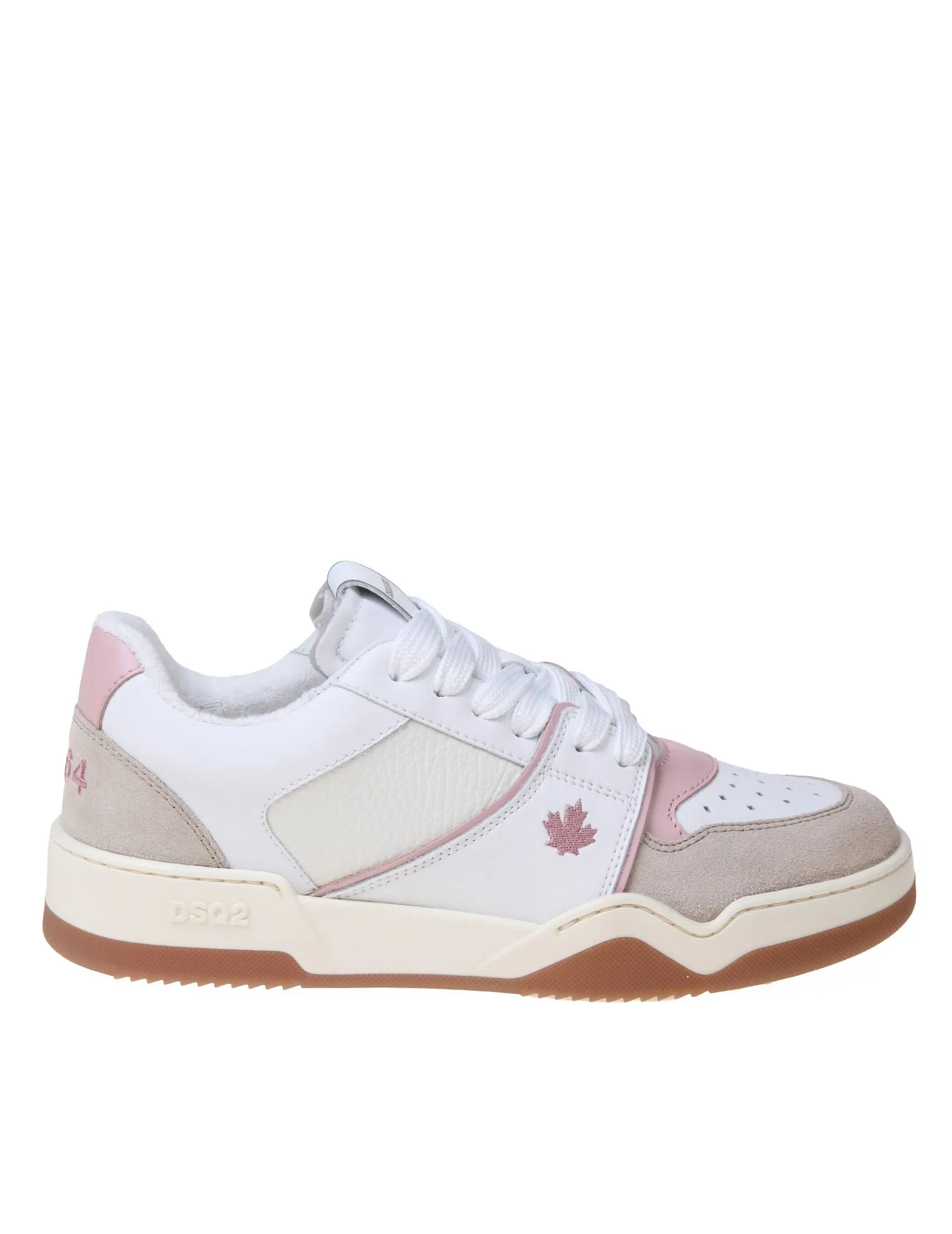 DSQUARED2 WHITE AND PINK LEATHER AND SUEDE SNEAKERS