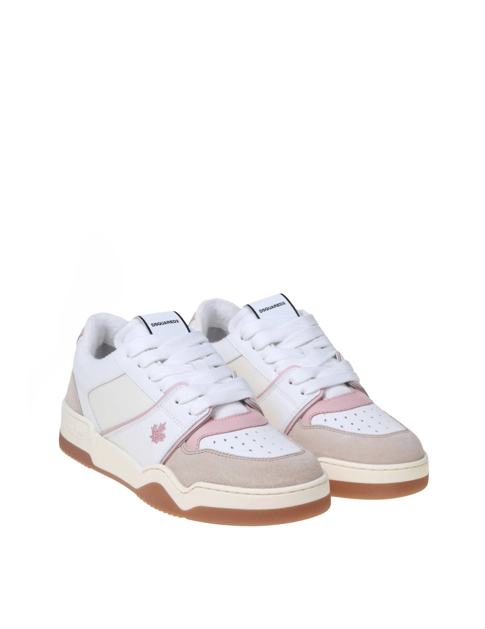 DSQUARED2 WHITE AND PINK LEATHER AND SUEDE SNEAKERS