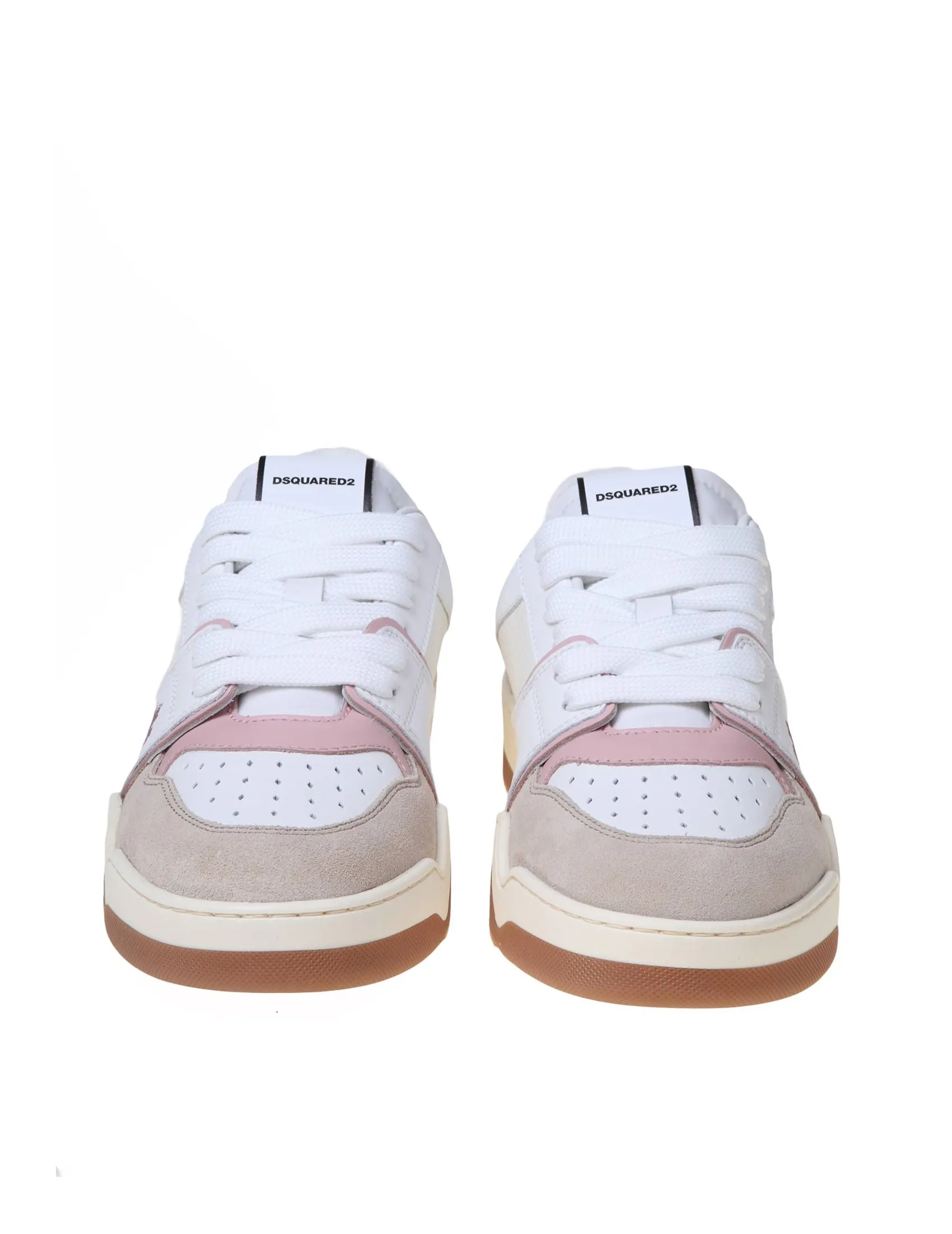 DSQUARED2 WHITE AND PINK LEATHER AND SUEDE SNEAKERS