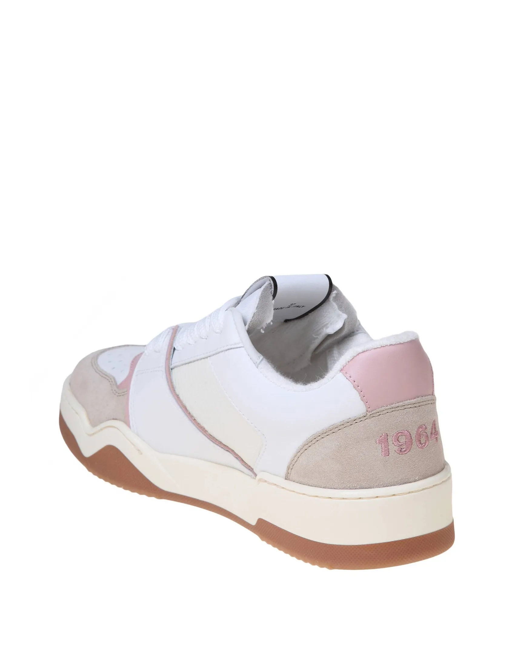 DSQUARED2 WHITE AND PINK LEATHER AND SUEDE SNEAKERS