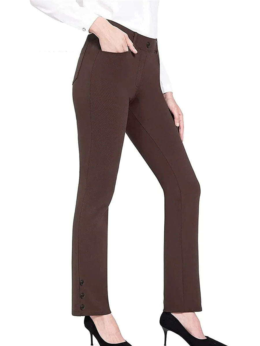 Elegant High Waist Cotton Blend Work Pants for Women