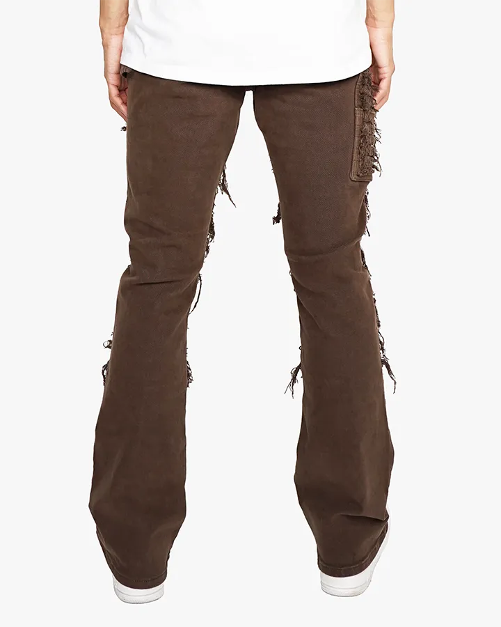 EPTM DISTRESSED CARPENTER FLARE PANTS-BROWN