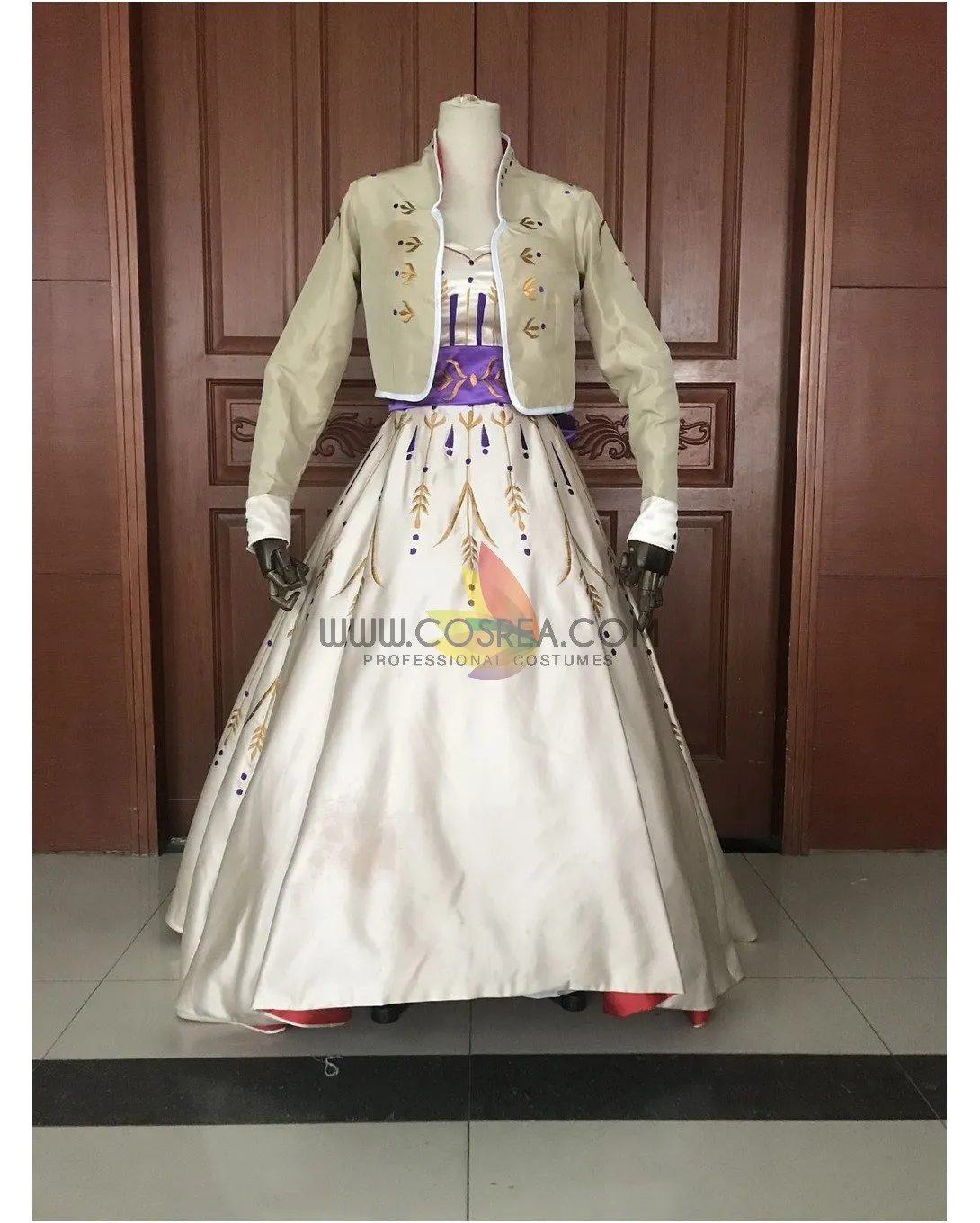 Frozen 2 Anna Formal Attire With Wheat Gold Embroidery Cosplay Costume