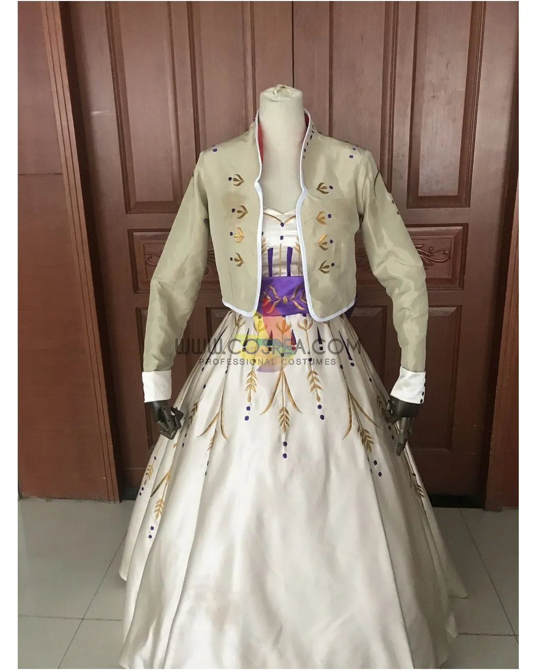 Frozen 2 Anna Formal Attire With Wheat Gold Embroidery Cosplay Costume