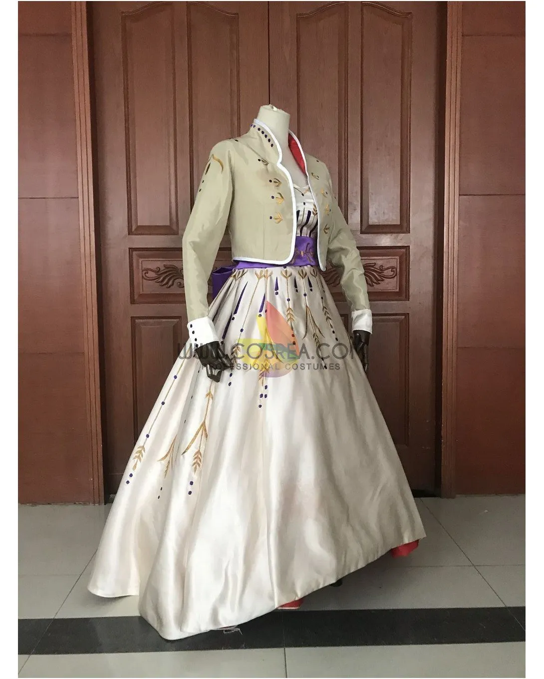 Frozen 2 Anna Formal Attire With Wheat Gold Embroidery Cosplay Costume