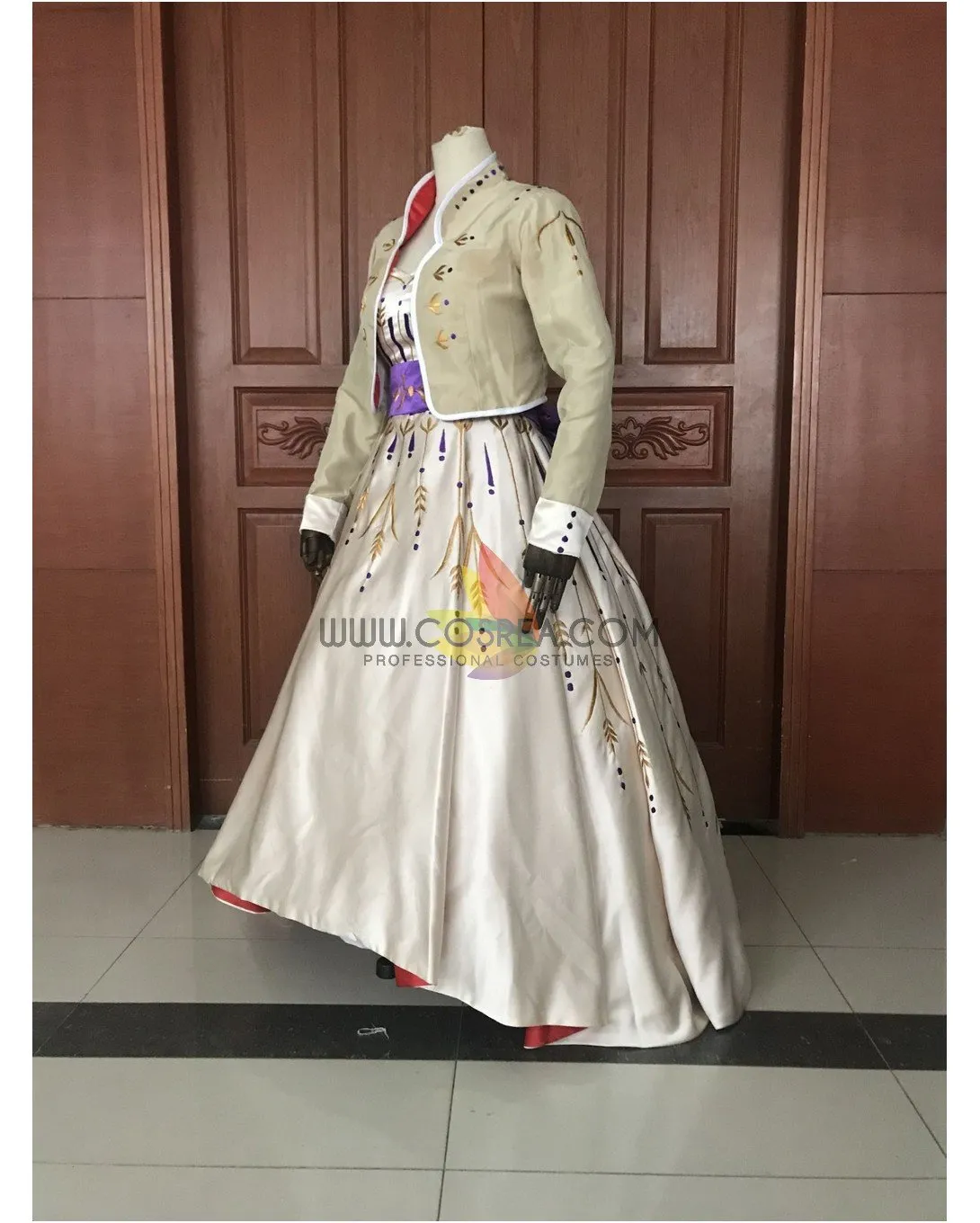 Frozen 2 Anna Formal Attire With Wheat Gold Embroidery Cosplay Costume