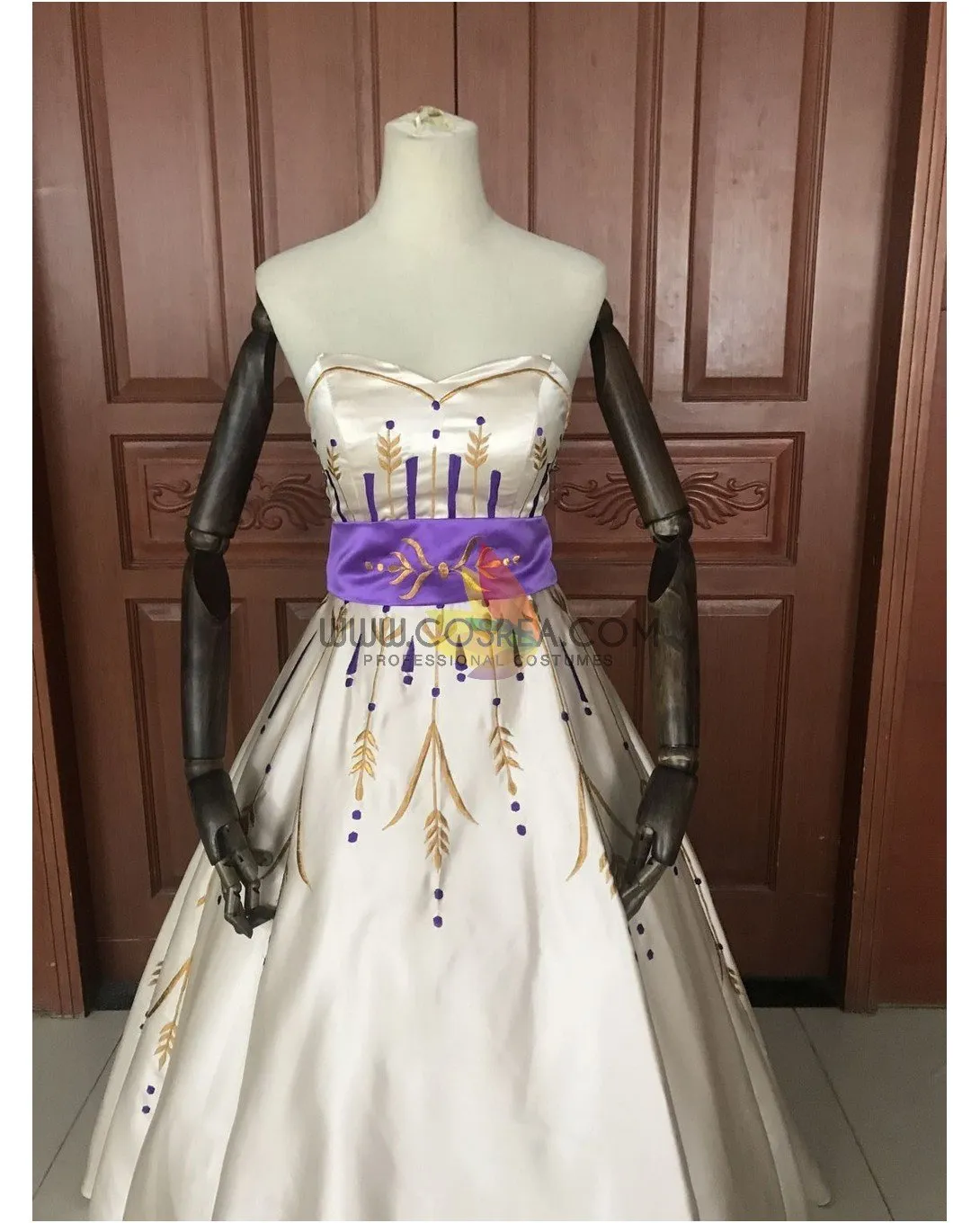 Frozen 2 Anna Formal Attire With Wheat Gold Embroidery Cosplay Costume