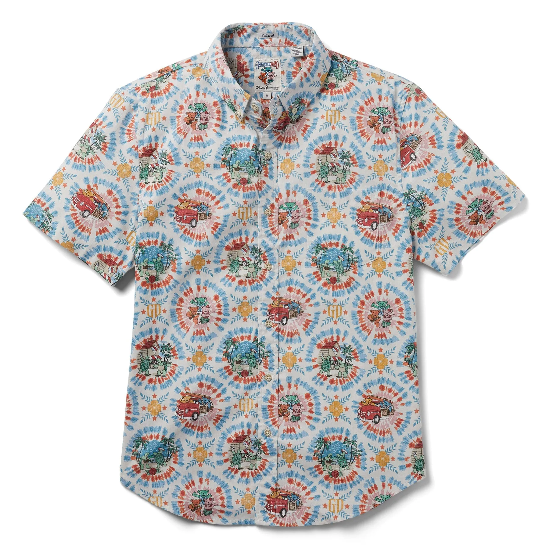 Grateful Dead Authentic Hawaiian Bear and Terrapin Print Polo Shirt | Tie Dye White