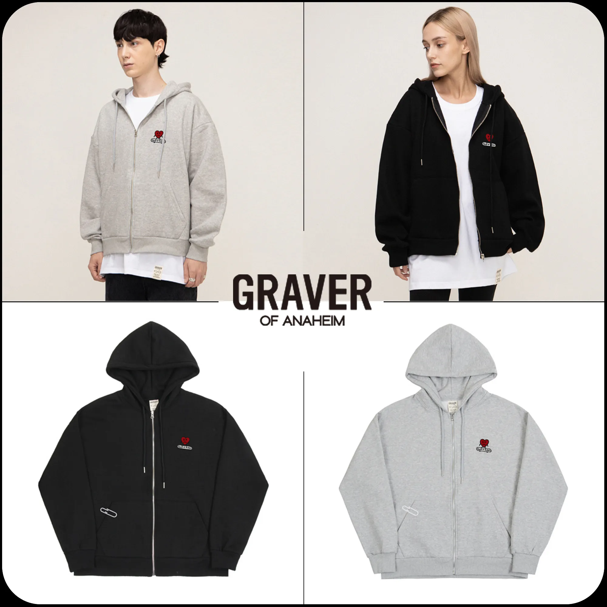 GRAVER  |[GRAVER]★HEART BOARD EMBROIDERY HOODIE ZIP-UP