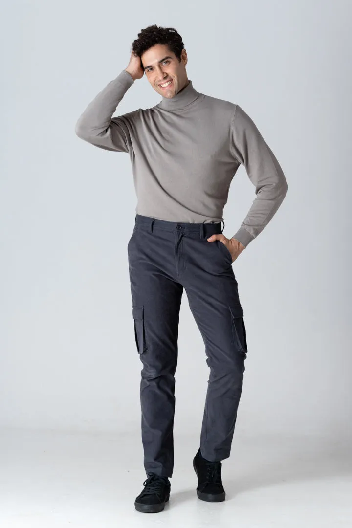 Grey Corduroy Stretch Cargo Pants