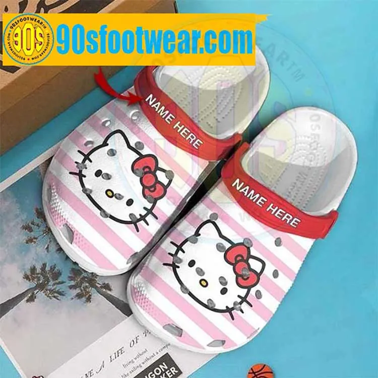 Hello Kitty Personalized Crocs – Pink Line Pattern Custom Name Crocband Clog Shoes – 90sfootwear