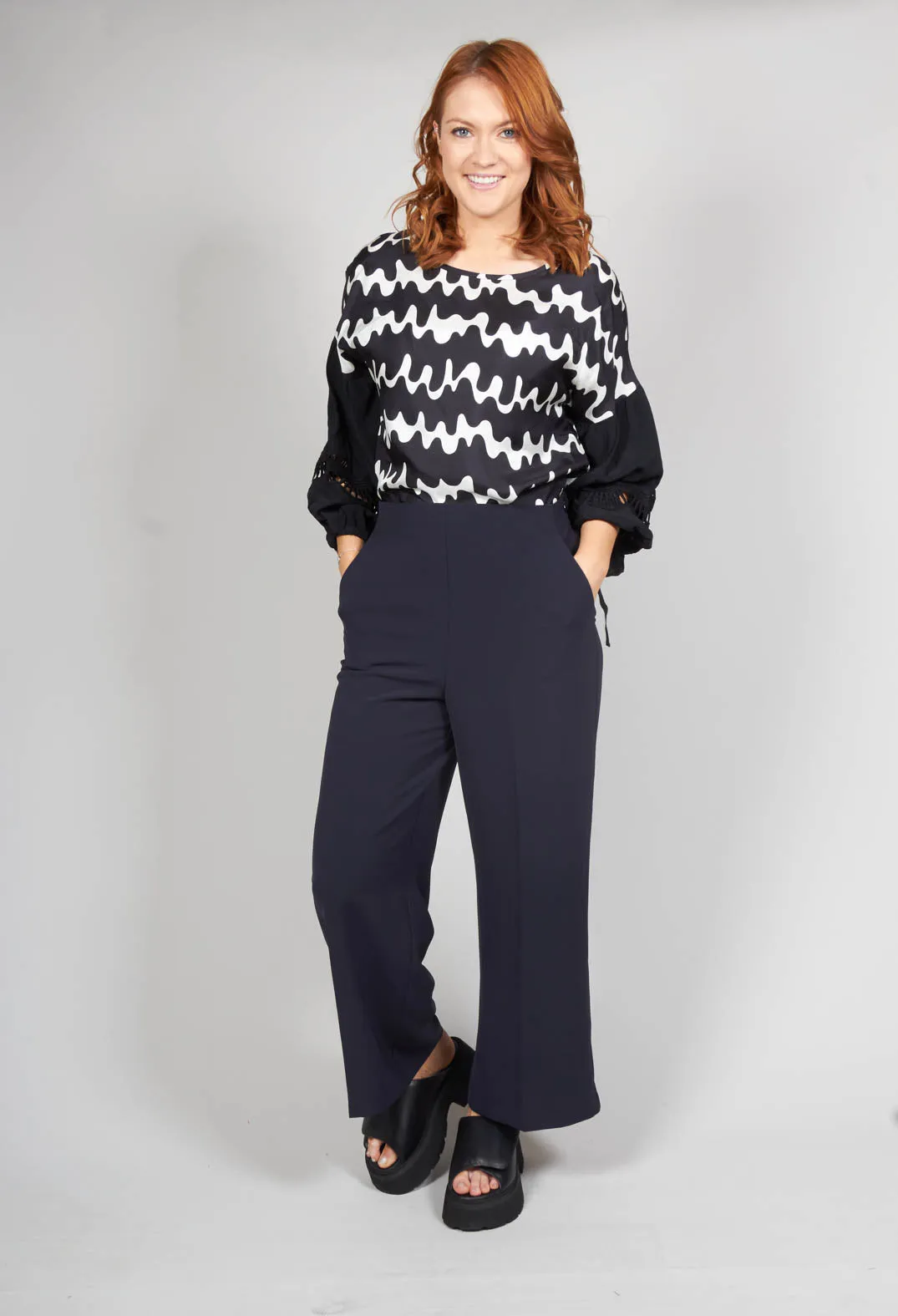 High Waisted Tailored Trousers in Navy